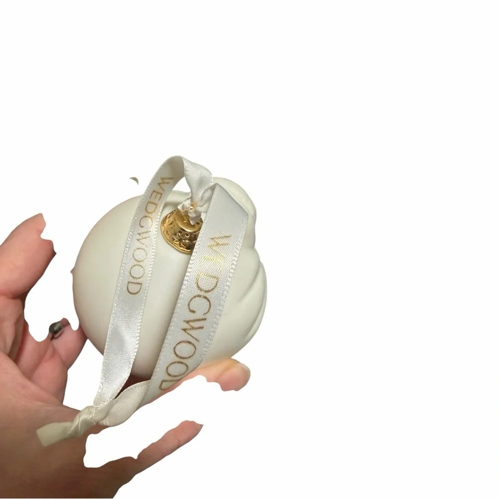 Wedgwood Cream Puffer Santa Ornament in Gold Box